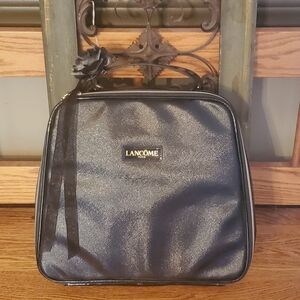 Lancome Black Matte & Patent PU Leather Train Case Cosmetic Bag